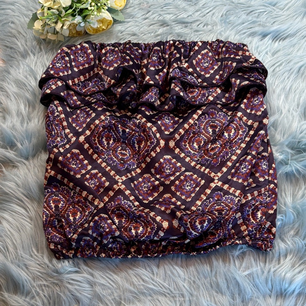 Wet Seal Satin Purple Pattern Strapless Crop Top sz XS